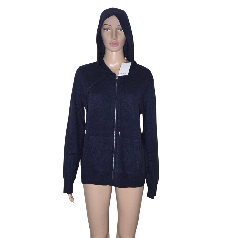 NWT Quince Womens True Navy Blue Mongolian Cashmere Full Zip Hoodie  Sweater M